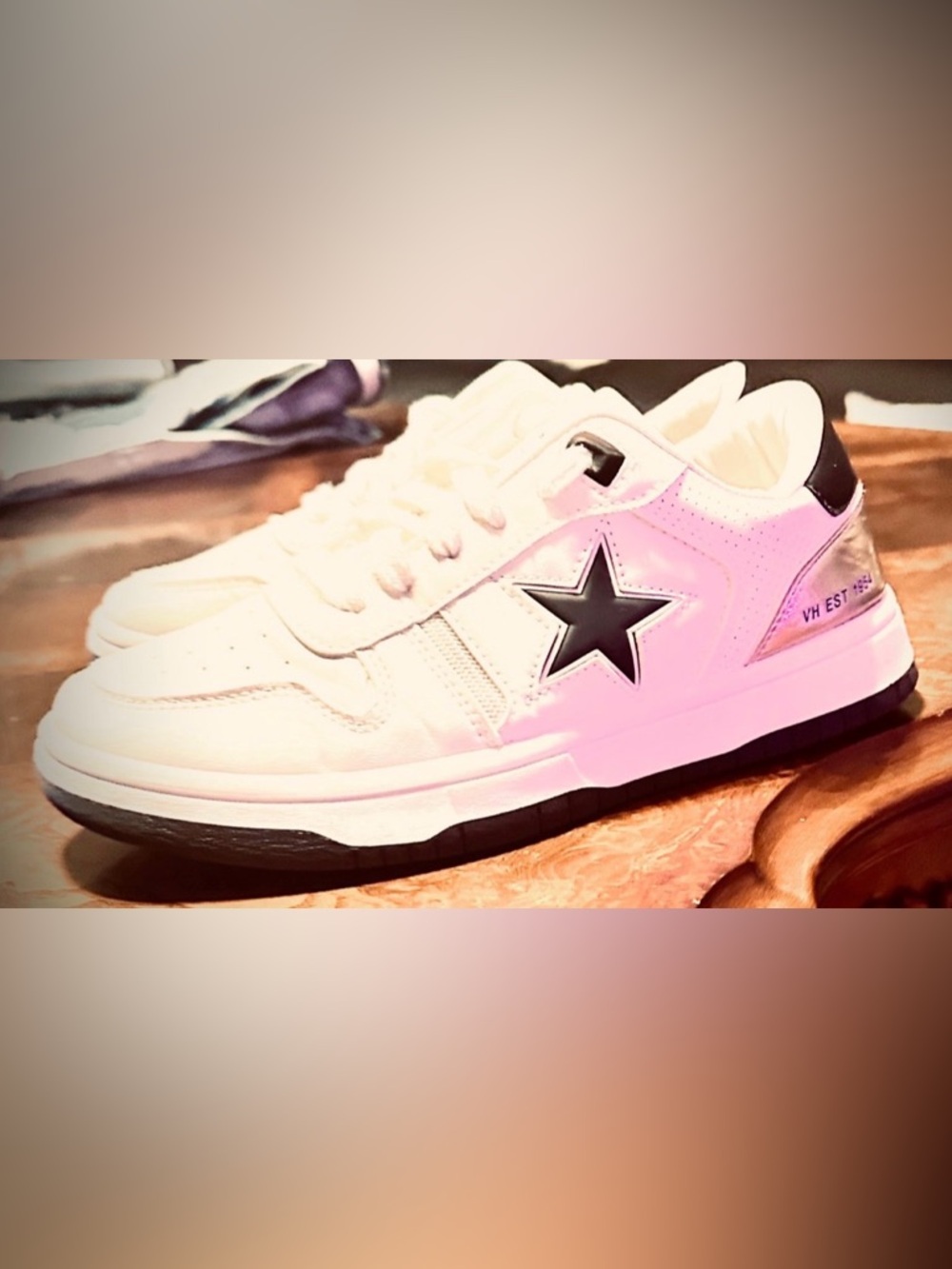 Vintage Havana Kids White and Pink Sneakers with Black Star